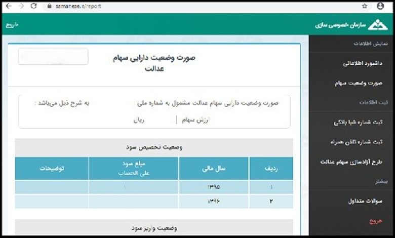 آخرین واریزی سود سهام عدالت با کد ملی